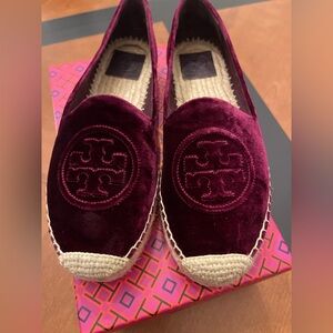 Tory Burch Black Cherry Velvet Platform Espadrilles